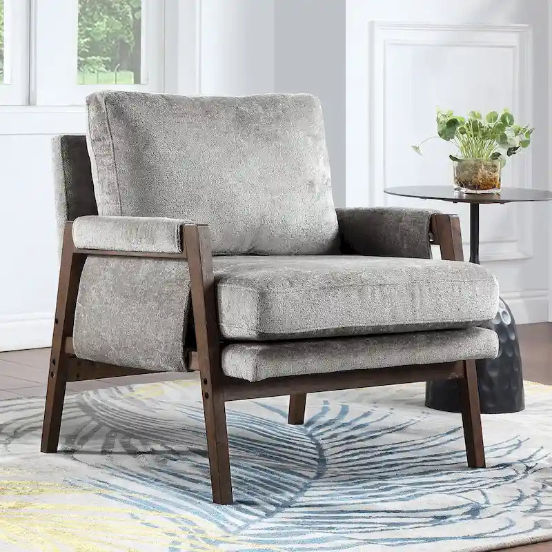 Fauteuil de loisirs d'appoint 30 W en chenille, style moderne du milieu du siècle
