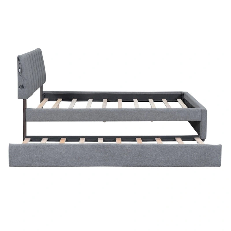 Lit plateforme rembourré en polaire Teddy, taille standard, avec lit gigogne