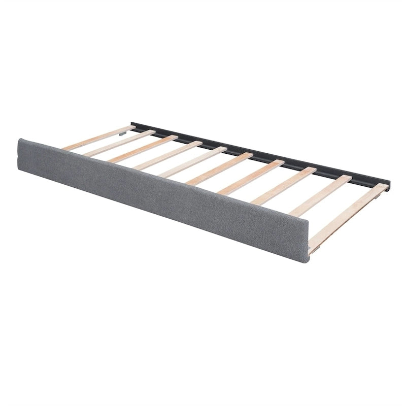 Lit plateforme rembourré en polaire Teddy, taille standard, avec lit gigogne