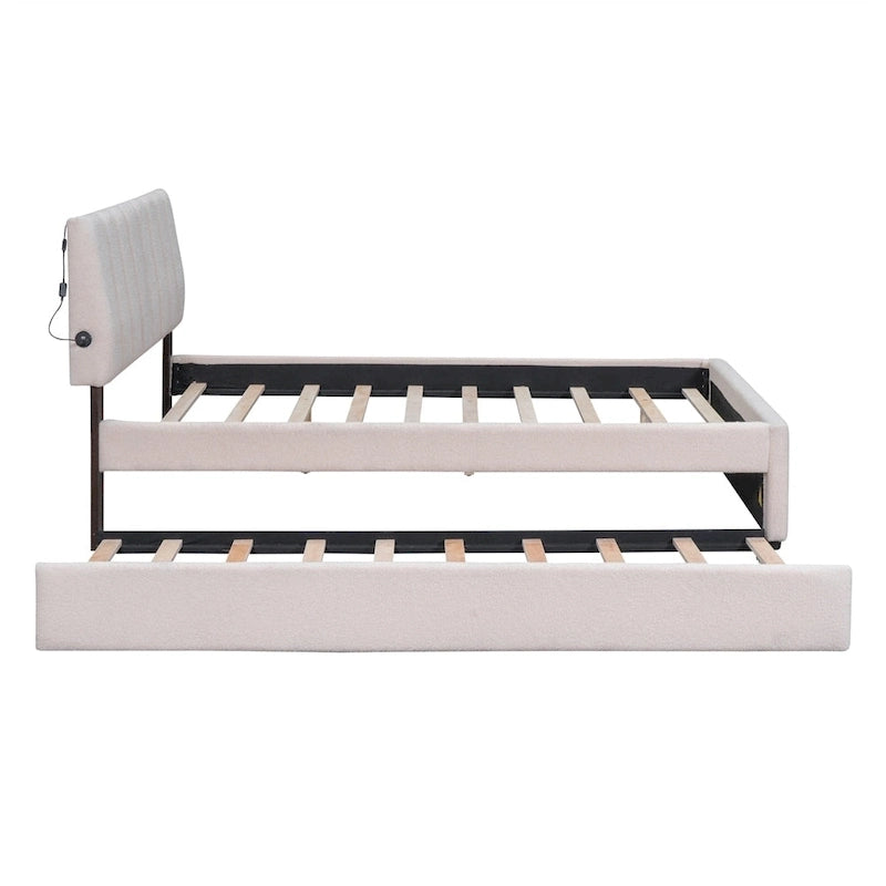 Lit plateforme rembourré en polaire Teddy, taille standard, avec lit gigogne