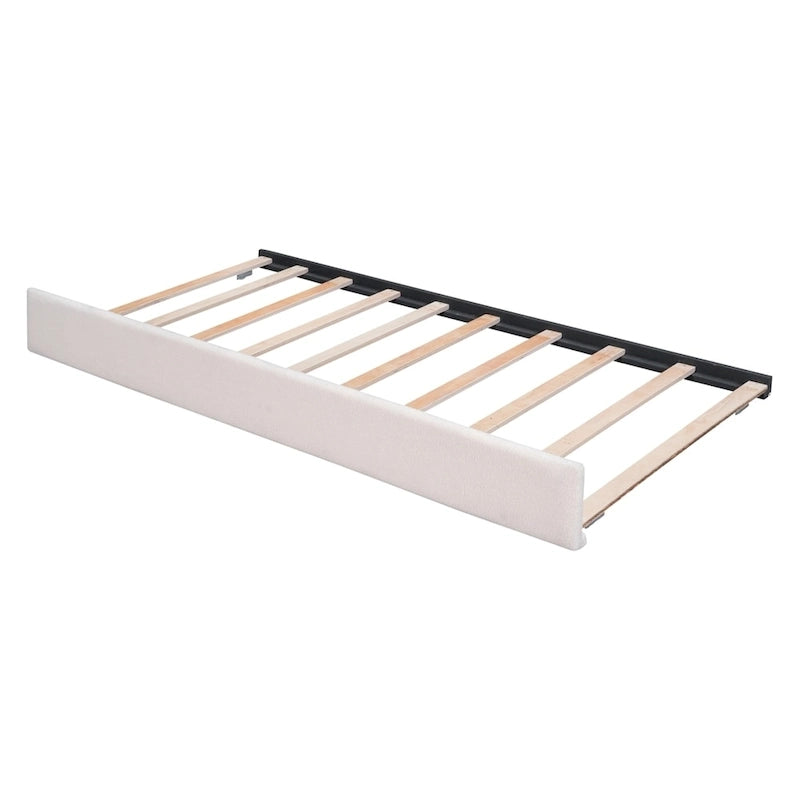 Lit plateforme rembourré en polaire Teddy, taille standard, avec lit gigogne