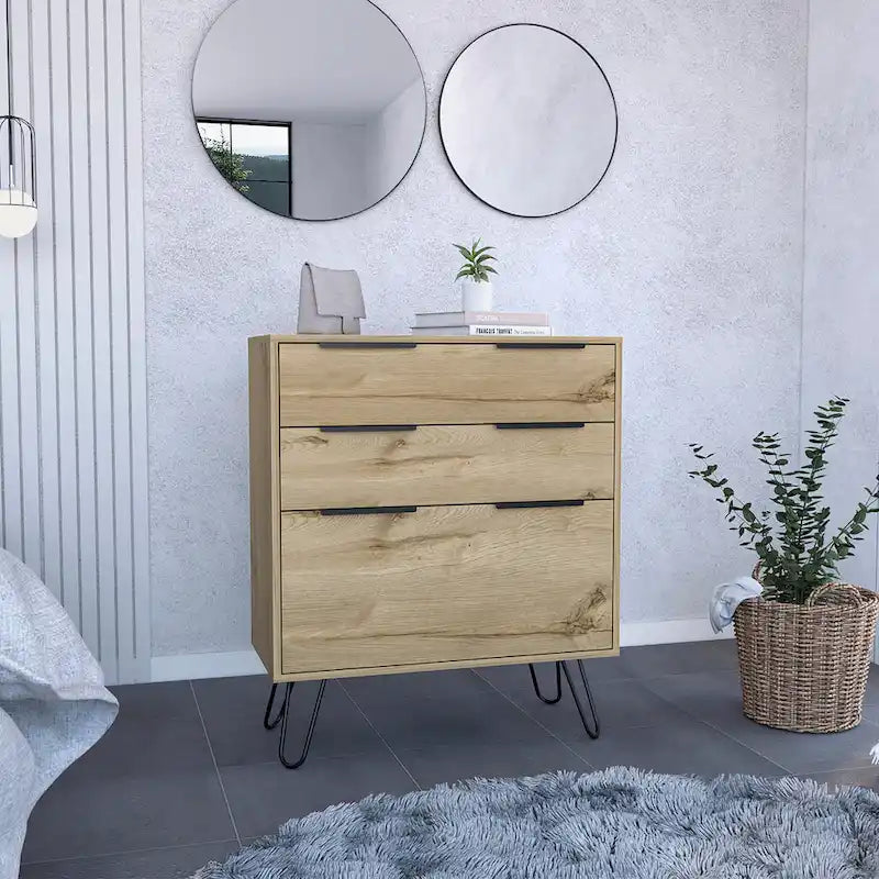 Commode Augusta avec pieds en épingle à cheveux et 3 tiroirs