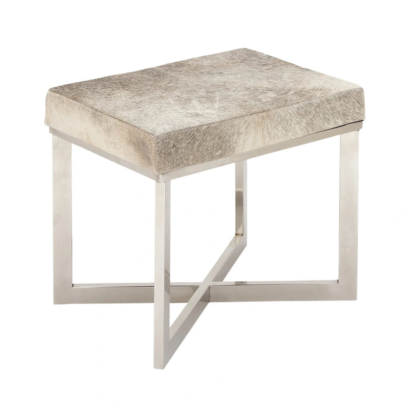 Tabouret en cuir de vachette avec piètement en acier inoxydable argenté - Gris - Roche River Decor