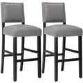 Tabourets de bar rembourrés en tissu de 71 cm (28 pouces) avec dossier et garniture cloutée argentée, ensemble de 2