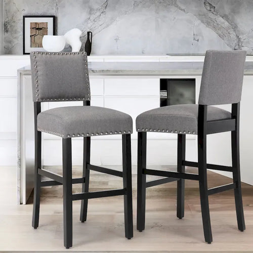 28 Inches Fabric Barstools Upholstered Bar stools Pub Chairs with Back and Silver Nailhead Trim Set of 2