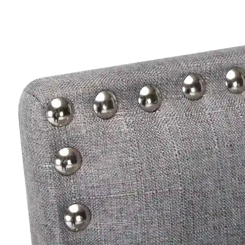 Tabourets de bar rembourrés en tissu de 71 cm (28 pouces) avec dossier et garniture cloutée argentée, ensemble de 2