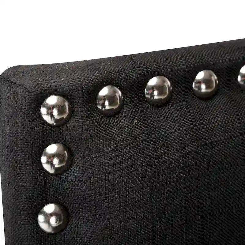 Tabourets de bar rembourrés en tissu de 71 cm (28 pouces) avec dossier et garniture cloutée argentée, ensemble de 2