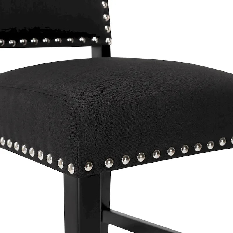 Tabourets de bar rembourrés en tissu de 71 cm (28 pouces) avec dossier et garniture cloutée argentée, ensemble de 2