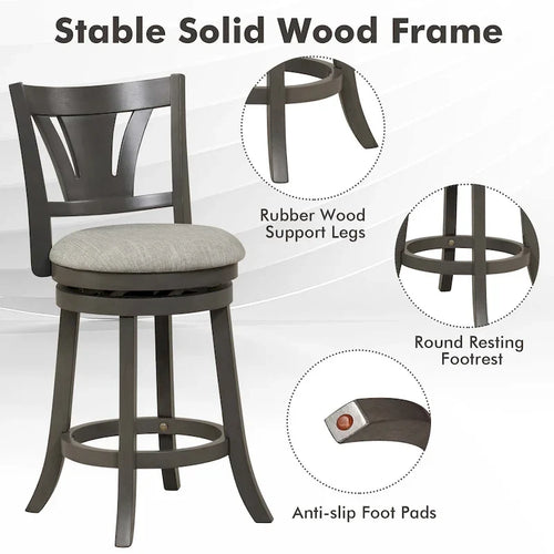 Tabouret de bar pivotant 26,5 cm, hauteur comptoir, pieds en bois d'hévéa (1/2/4 pièces)