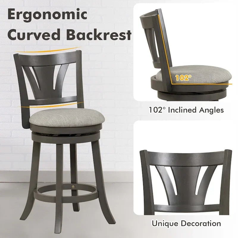 Tabouret de bar pivotant 26,5 cm, hauteur comptoir, pieds en bois d'hévéa (1/2/4 pièces)