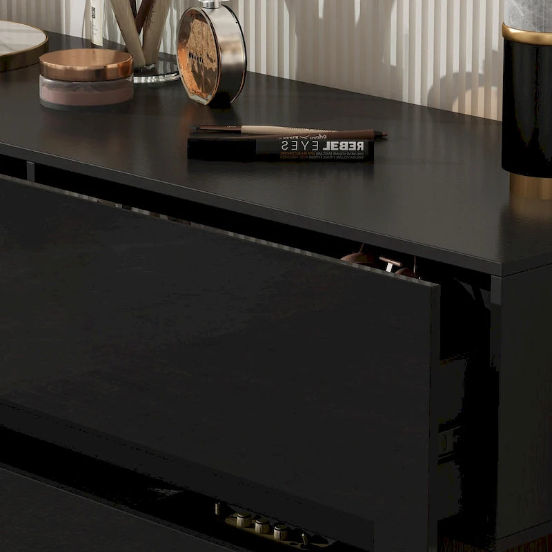 Commode six tiroirs à finition brillante et design décalé (noir/blanc)