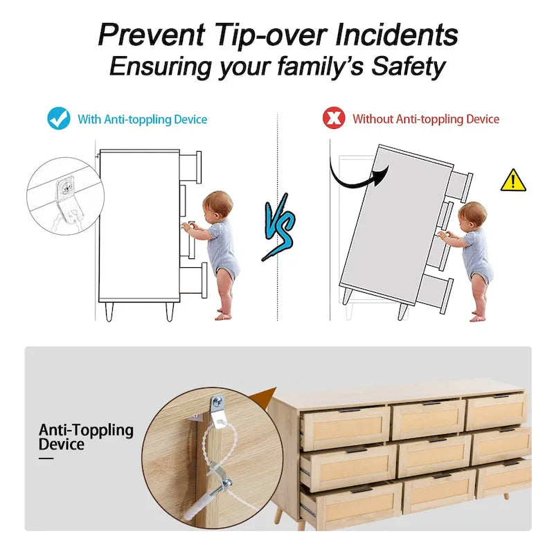 Commode à 9 tiroirs, tour de rangement pour chambre à coucher, style rotin