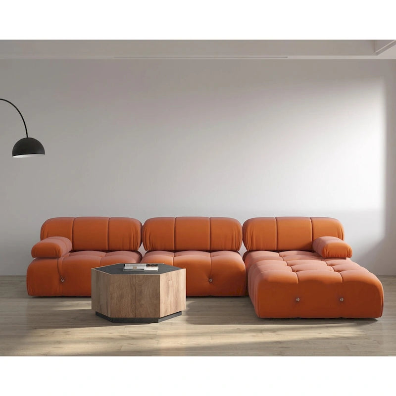 Canapé modulable réversible en velours de 104 cm de large avec méridienne et pouf
