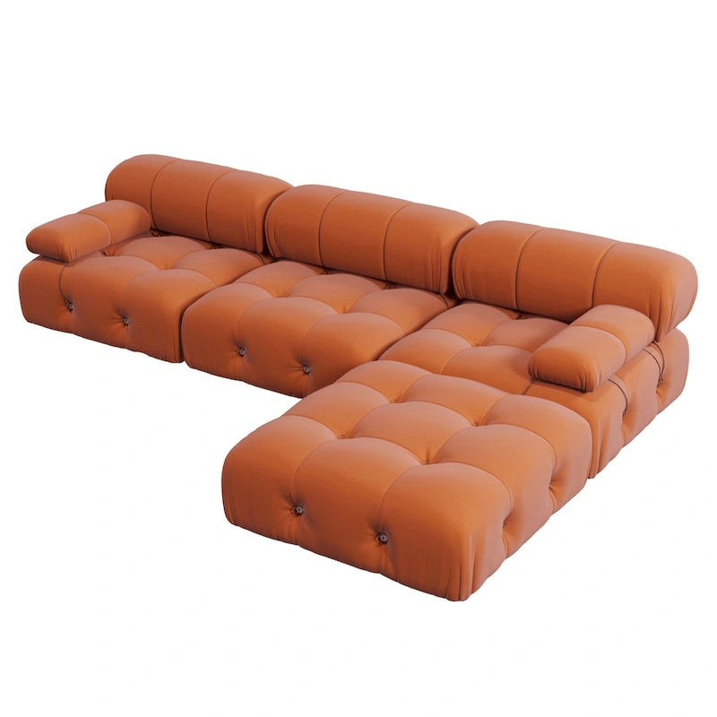 Canapé modulable réversible en velours de 104 cm de large avec méridienne et pouf