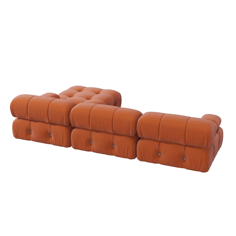 Canapé modulable réversible en velours de 104 cm de large avec méridienne et pouf