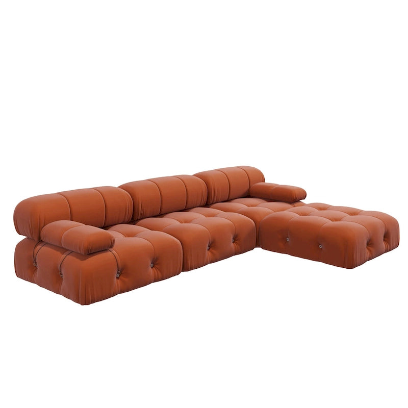 Canapé modulable réversible en velours de 104 cm de large avec méridienne et pouf