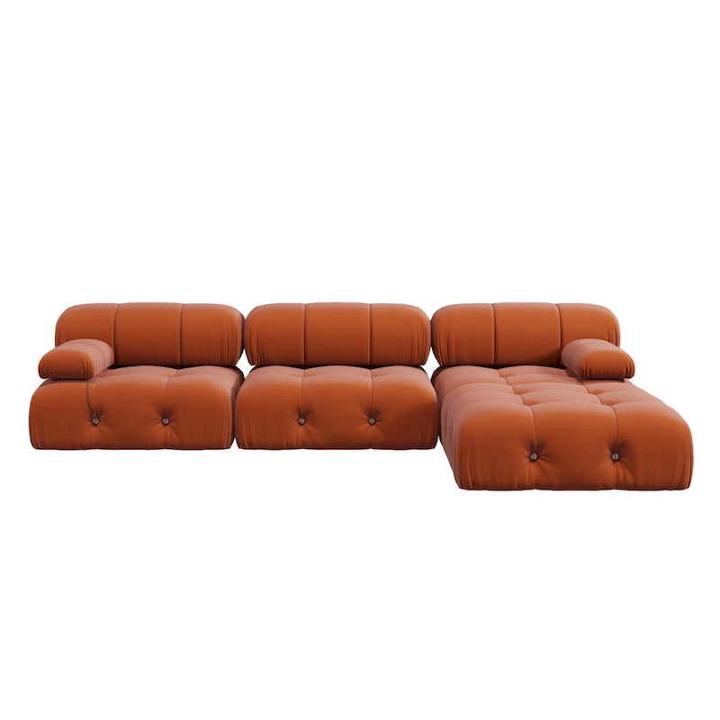 Canapé modulable réversible en velours de 104 cm de large avec méridienne et pouf