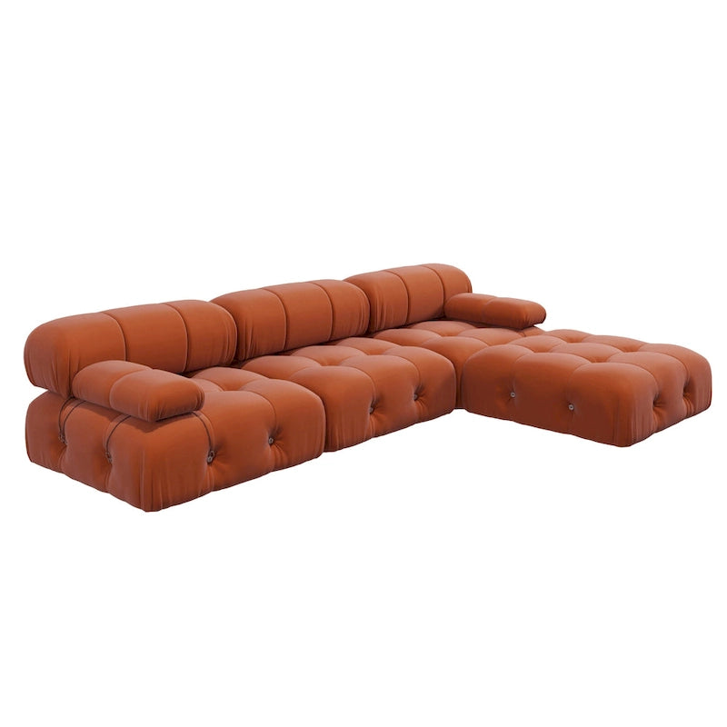 Canapé modulable réversible en velours de 104 cm de large avec méridienne et pouf