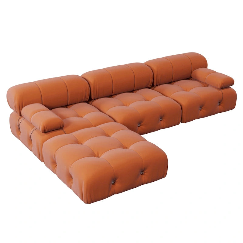 Canapé modulable réversible en velours de 104 cm de large avec méridienne et pouf