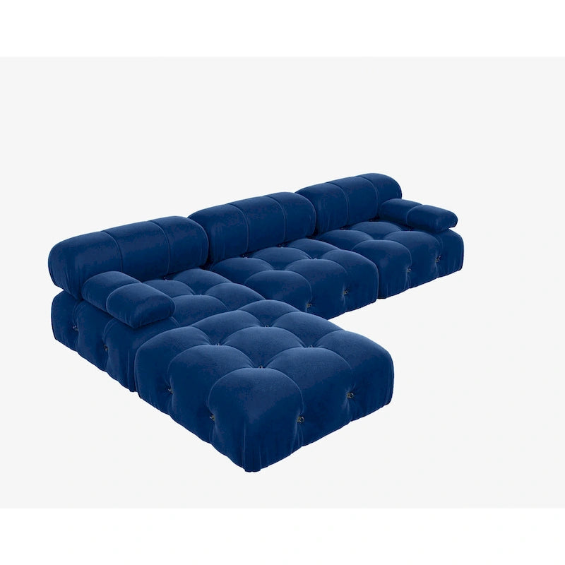 Canapé modulable réversible en velours de 104 cm de large avec méridienne et pouf