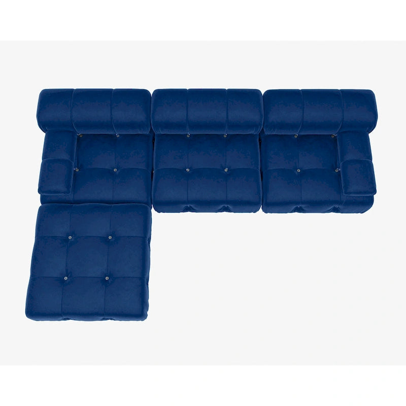 Canapé modulable réversible en velours de 104 cm de large avec méridienne et pouf