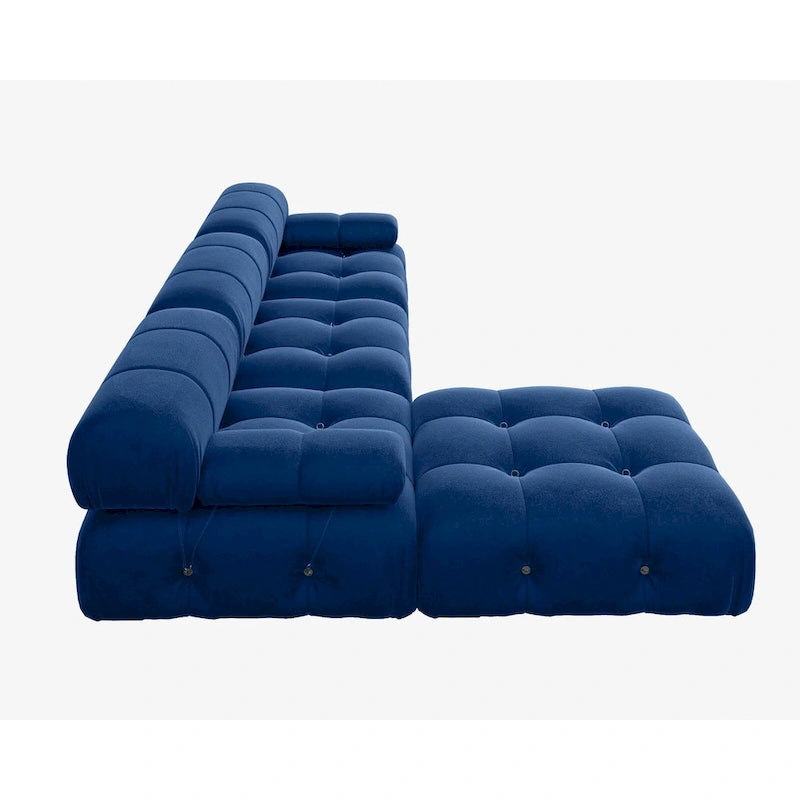 Canapé modulable réversible en velours de 104 cm de large avec méridienne et pouf