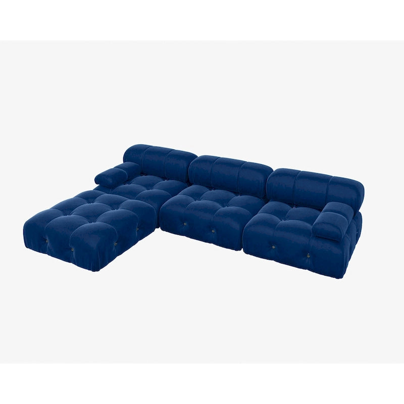 Canapé modulable réversible en velours de 104 cm de large avec méridienne et pouf
