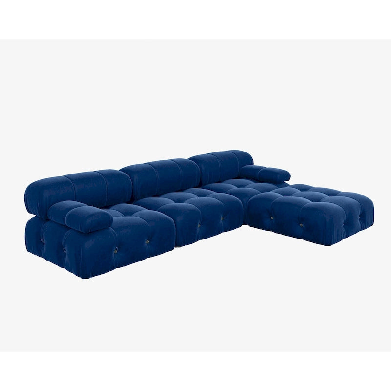 Canapé modulable réversible en velours de 104 cm de large avec méridienne et pouf