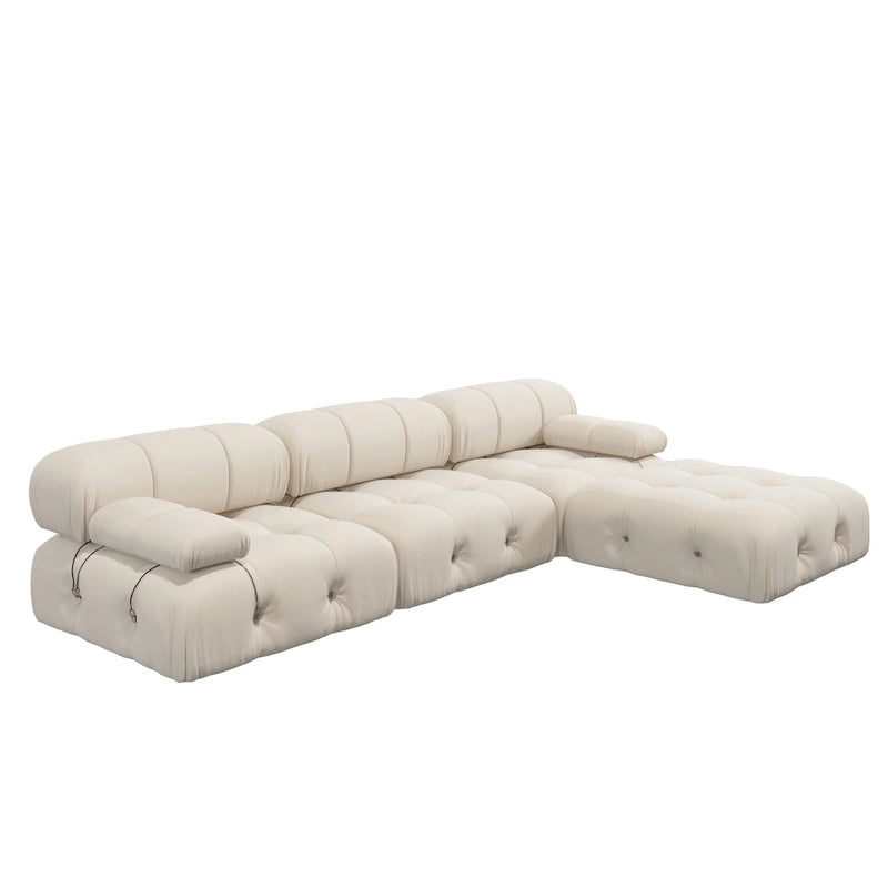 Canapé modulable réversible en velours de 104 cm de large avec méridienne et pouf
