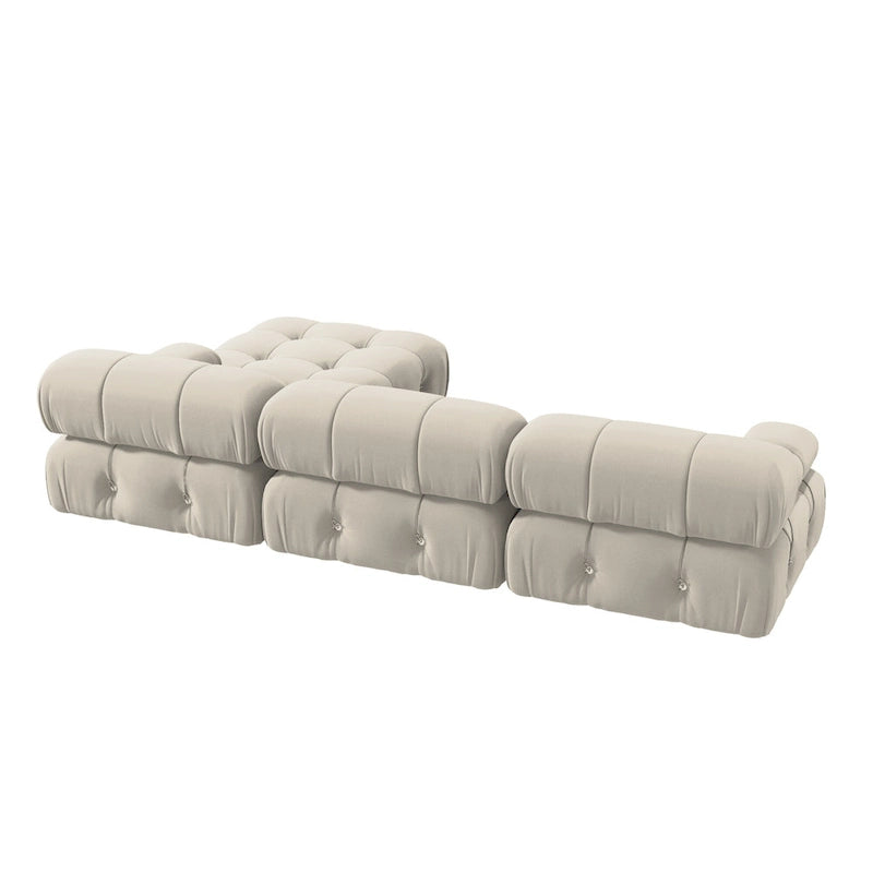 Canapé modulable réversible en velours de 104 cm de large avec méridienne et pouf