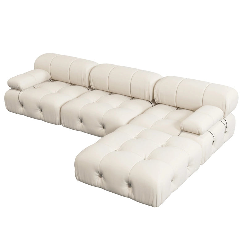 Canapé modulable réversible en velours de 104 cm de large avec méridienne et pouf