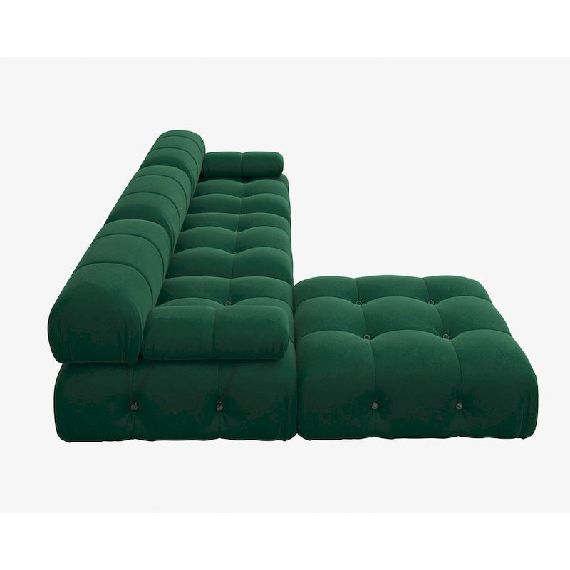 Canapé modulable réversible en velours de 104 cm de large avec méridienne et pouf