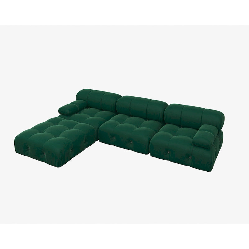 Canapé modulable réversible en velours de 104 cm de large avec méridienne et pouf
