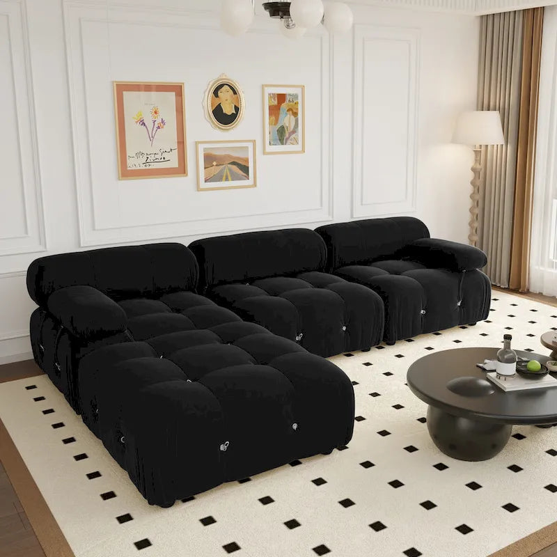 Canapé modulable réversible en velours de 104 cm de large avec méridienne et pouf