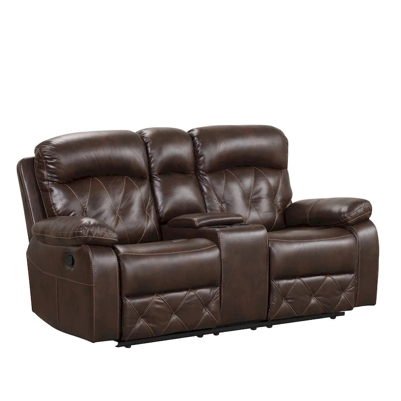Canapé deux places inclinable manuel en cuir respirant Owen Brown avec console de rangement