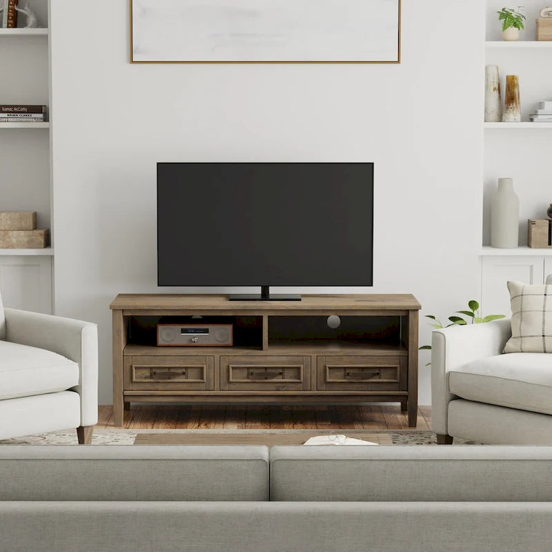 WYNDENHALL Rowan SOLID WOOD 50 Wide Contemporary TV Media Stand in Smoky Brown For TVs upto 55 inches - 16d x 50 w x 20h
