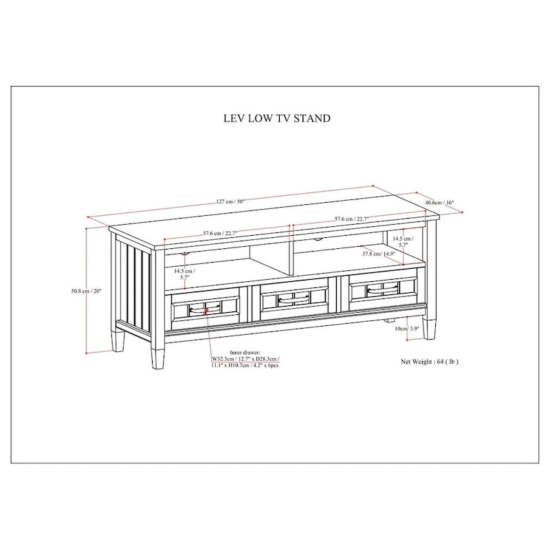 Meuble TV contemporain WYNDENHALL Rowan en bois massif, 127 cm de large, couleur brun fumé, pour téléviseurs jusqu'à 55 pouces - 41 cm de profondeur x 127 cm de largeur x 51 cm de hauteur