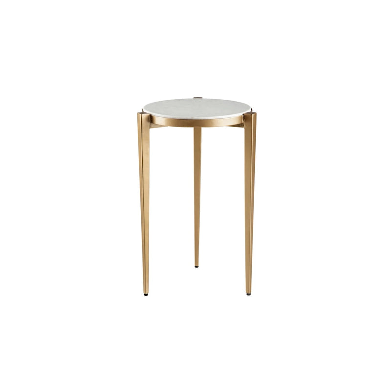 Table d'appoint Billie de 61 cm de haut avec plateau en marbre véritable et accents blancs et dorés