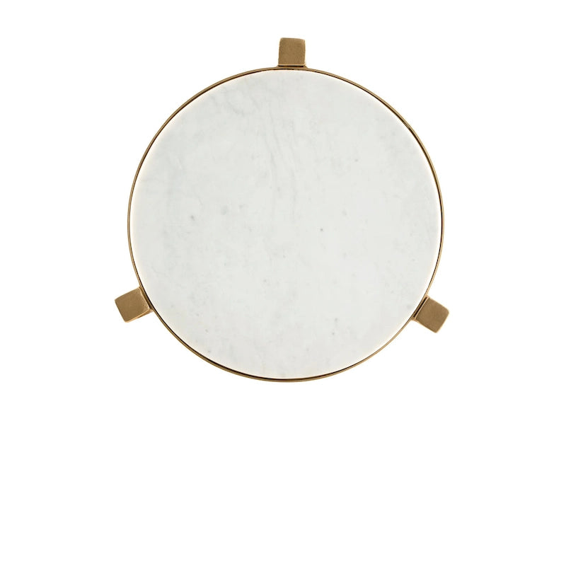 Table d'appoint Billie de 61 cm de haut avec plateau en marbre véritable et accents blancs et dorés