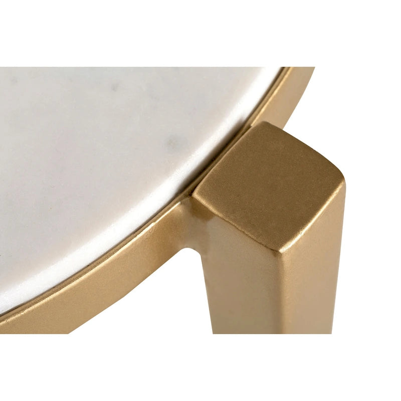 Table d'appoint Billie de 61 cm de haut avec plateau en marbre véritable et accents blancs et dorés