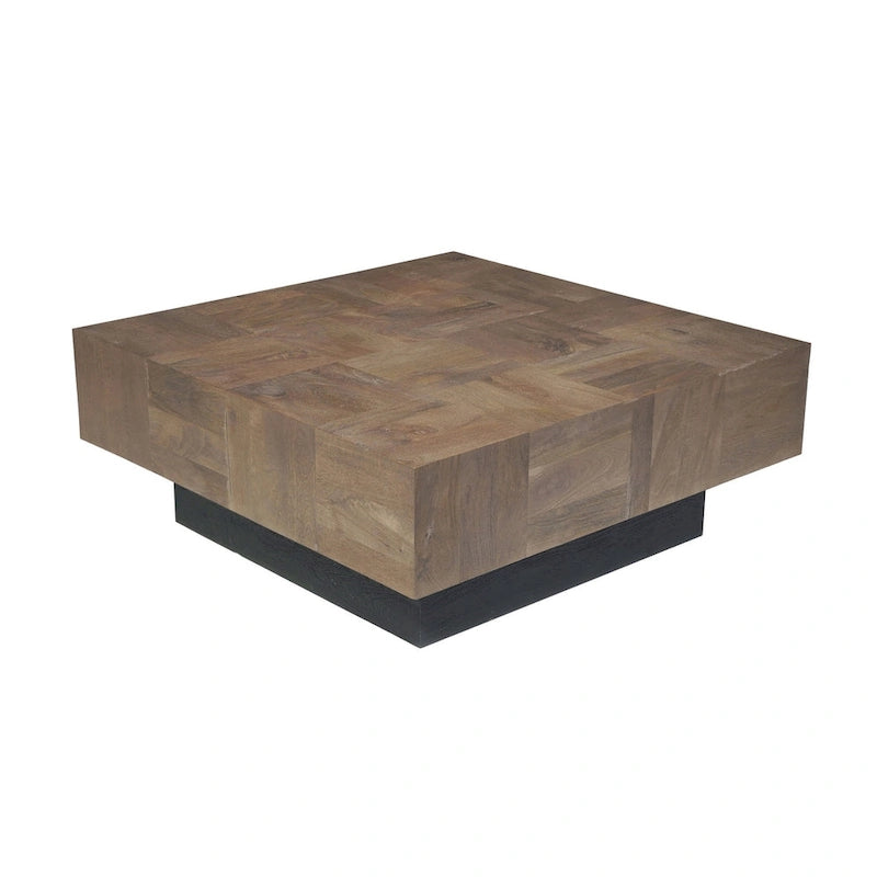 Table basse carrée HomeRoots 40 en bois massif brun foncé et noir