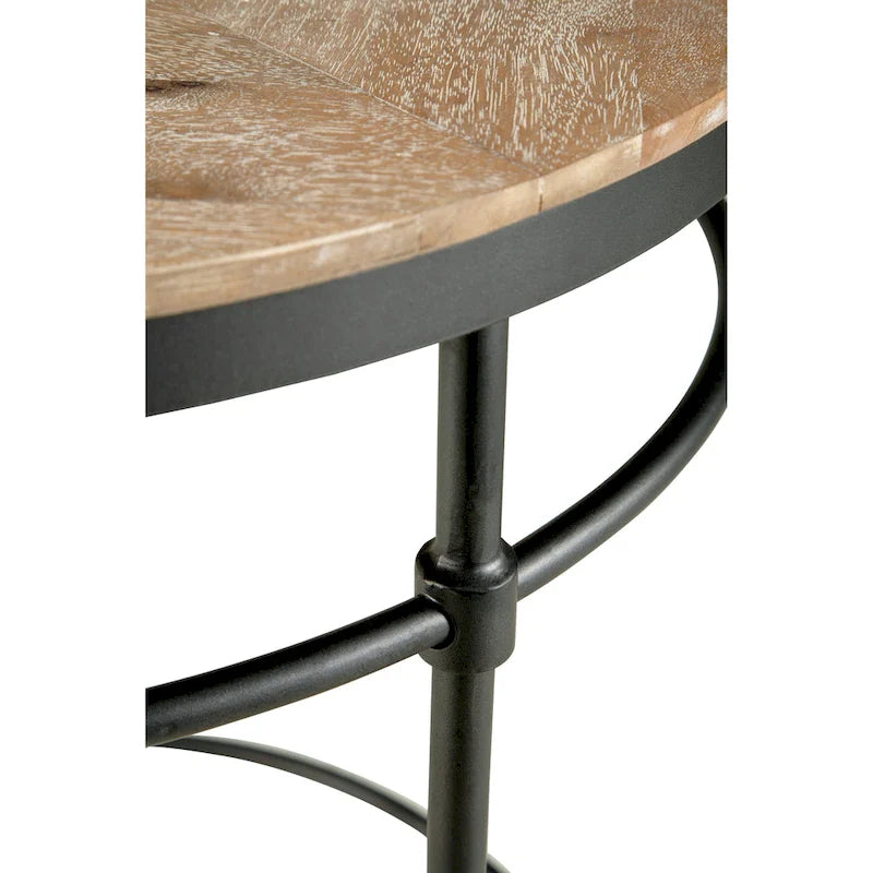 Table d'appoint ronde Fenway 22 en bois massif de manguier et métal - 56 cm de long x 56 cm de large x 64 cm de haut