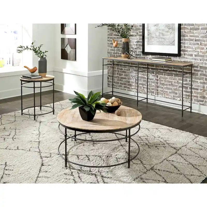 Table d'appoint ronde Fenway 22 en bois massif de manguier et métal - 56 cm de long x 56 cm de large x 64 cm de haut