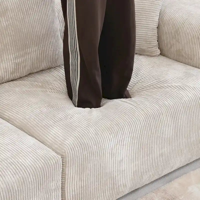 Canapé d'angle en velours côtelé surdimensionné, style minimaliste moderne, 102 pouces