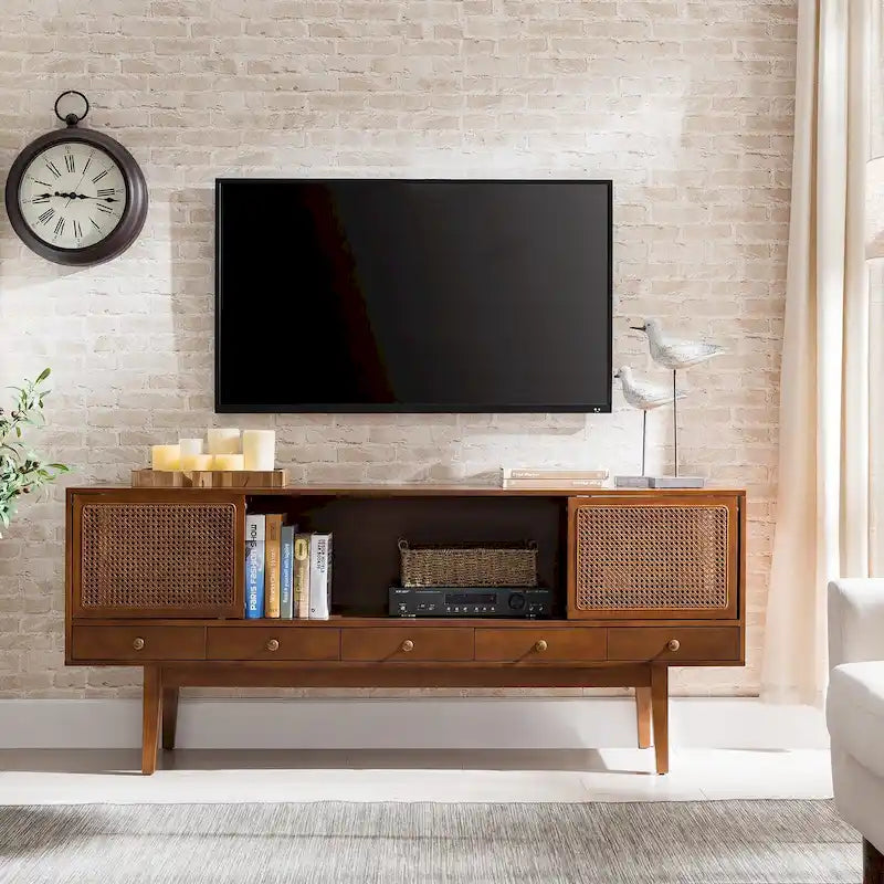 Meuble TV SEI Furniture style moderne du milieu du siècle, console multimédia pour téléviseurs jusqu'à 68 pouces.