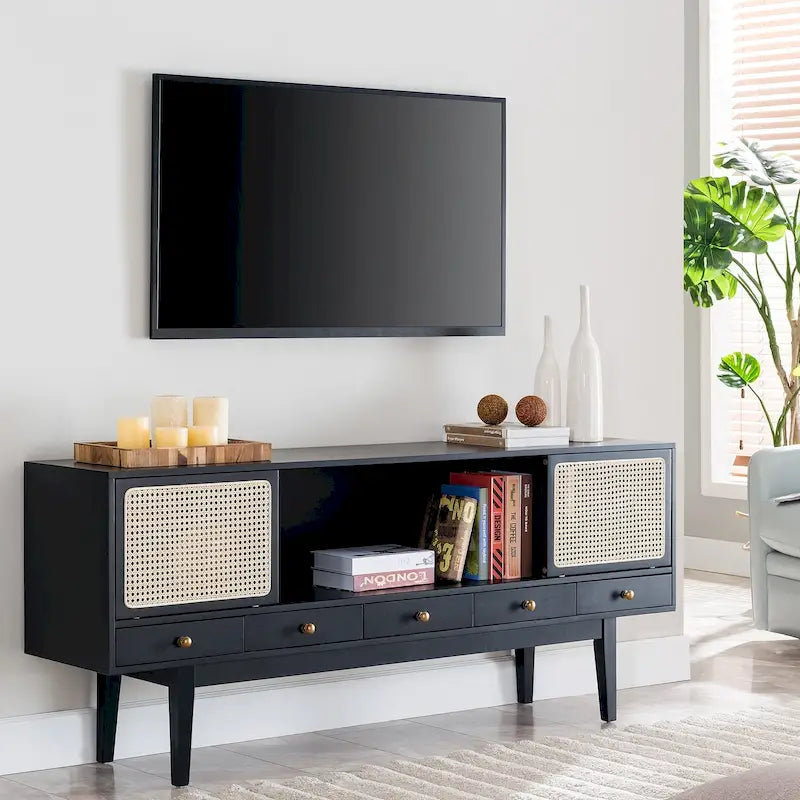Meuble TV SEI Furniture style moderne du milieu du siècle, console multimédia pour téléviseurs jusqu'à 68 pouces.