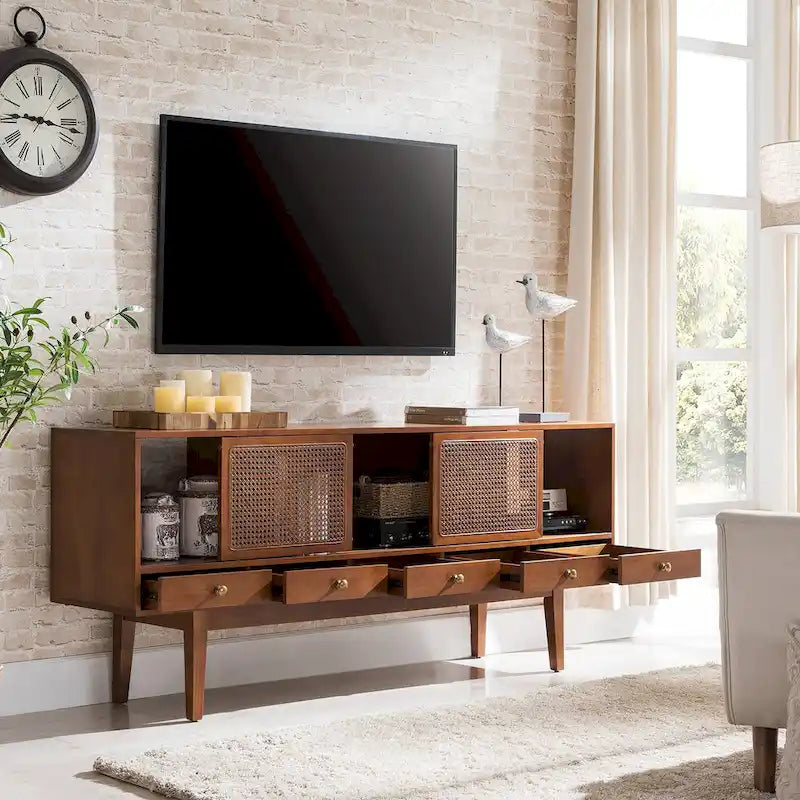 Meuble TV SEI Furniture style moderne du milieu du siècle, console multimédia pour téléviseurs jusqu'à 68 pouces.