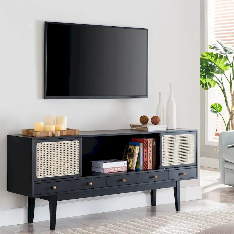 Meuble TV SEI Furniture style moderne du milieu du siècle, console multimédia pour téléviseurs jusqu'à 68 pouces.