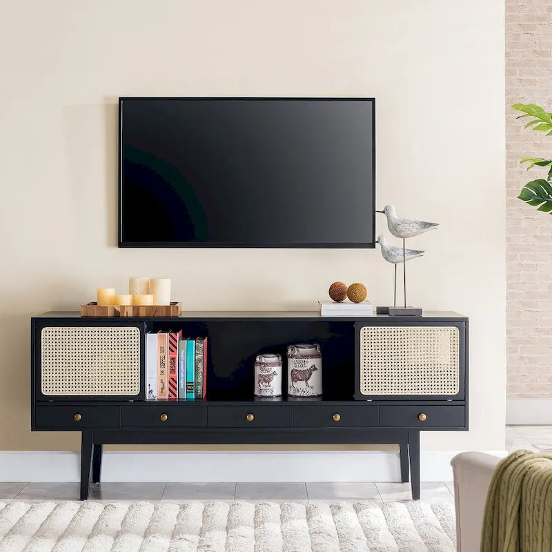 Meuble TV SEI Furniture style moderne du milieu du siècle, console multimédia pour téléviseurs jusqu'à 68 pouces.
