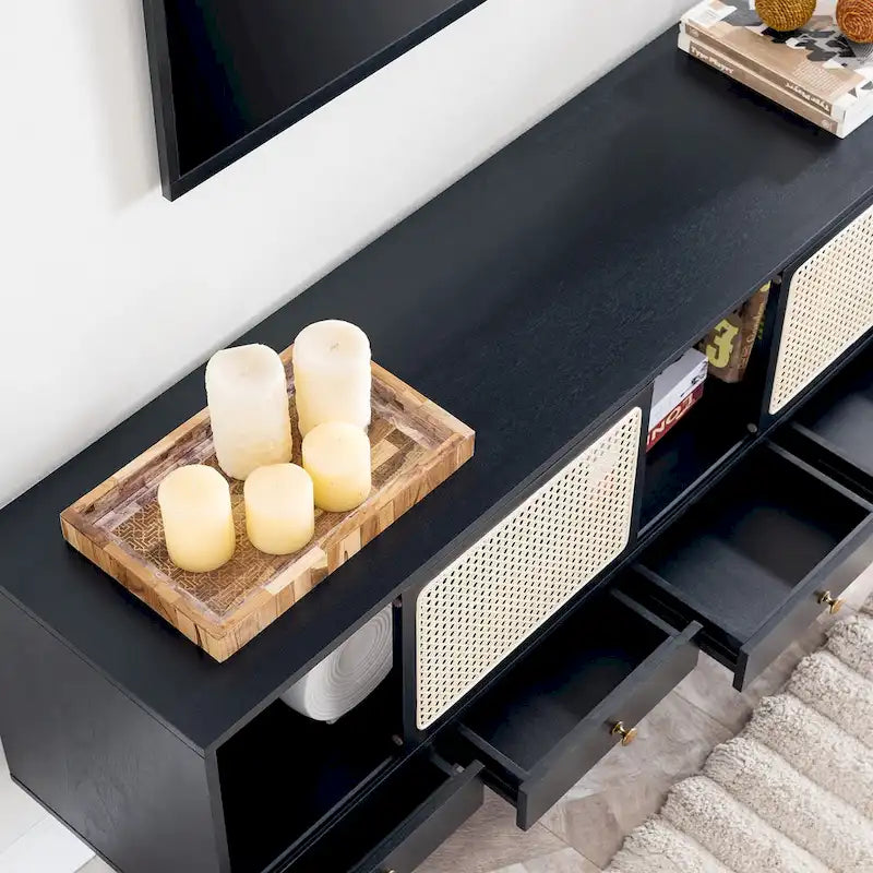 Meuble TV SEI Furniture style moderne du milieu du siècle, console multimédia pour téléviseurs jusqu'à 68 pouces.